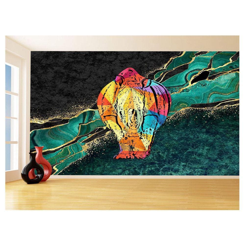 Papel De Parede 3D Animais Pop Art Rinoceronte 3,5M Pxa485