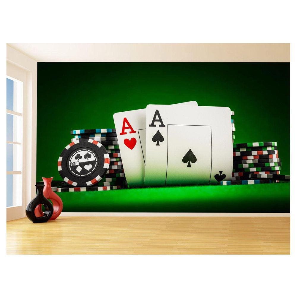 Papel De Parede 3D Salão De Jogos Cartas Poker 3,5M Jcs65