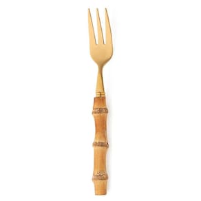 4 Garfos De Bolo Wolff Bambu Tulum De Aço Inox Dourado 16Cm