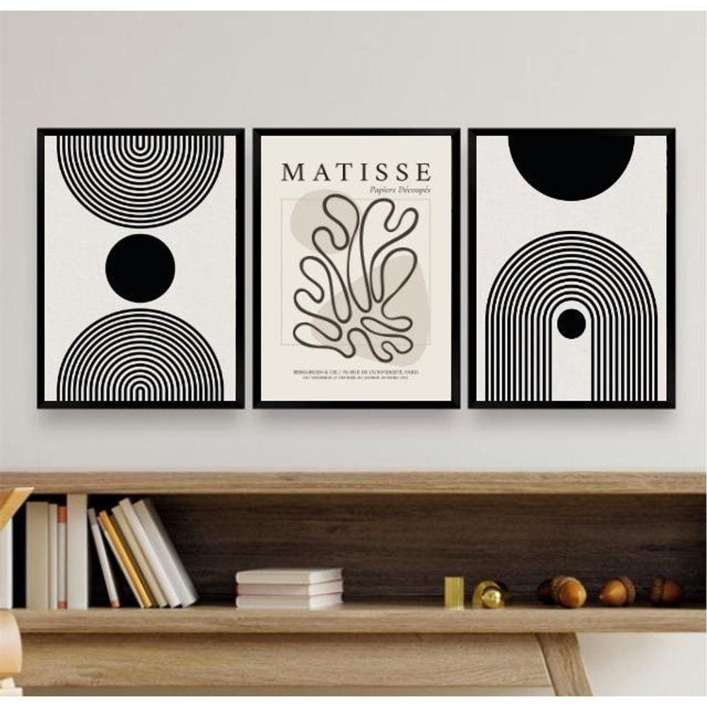 Kit 3 Quadros Abstratos Matisse 33x24cm Moldura Preta