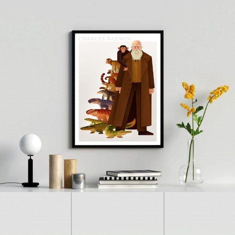 Quadro Decorativo Charles Darwin 33x24cm - Madeira Branca