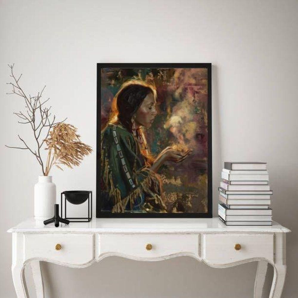 Quadro Decorativo Xamã 45x34cm Moldura Madeira Preta