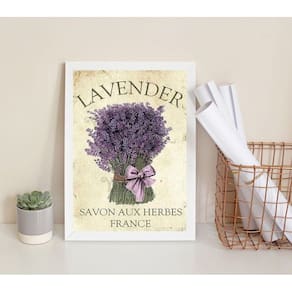 Quadro Decorativo Buquê Lavanda 45x34cm - Vidro e Moldura Preta