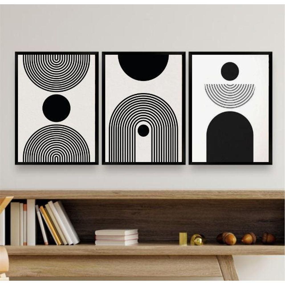 Kit 3 Quadros Geométricos Matisse 24x18cm Preto