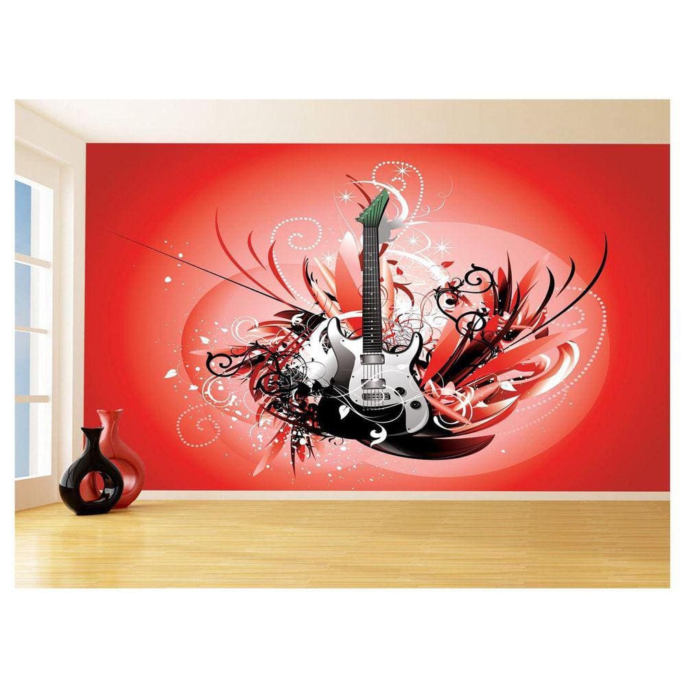Papel De Parede 3D Musica Guitarra Arte Graffiti 3,5M Mus72