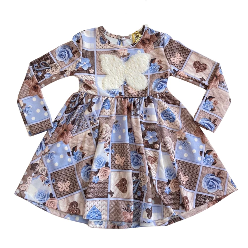 Vestido Infantil Meninas Manga Longa Azul 35350 Infanti
