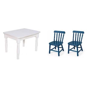 Conjunto Infantil Mesa 68x52cm c/2 Cadeiras Madeira Maciça Branco/Azul