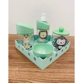 Kit Higiene Transparente Leão, Macaco, Girafa Verde C/Quadrada Verde