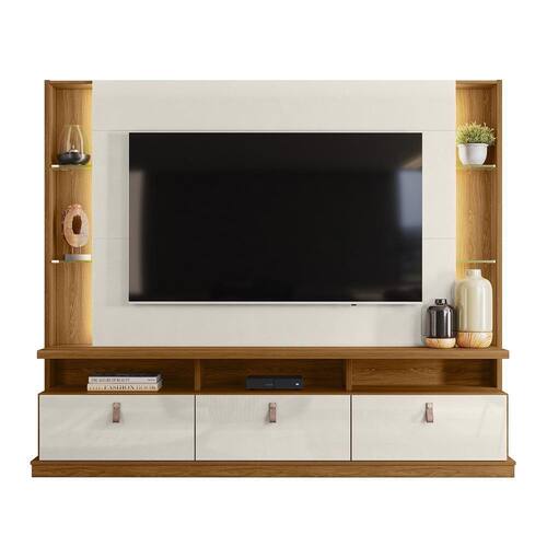 Estante Home 2,07m com Rodinhas TV 48 50 55 60 65 70 Polegadas Led 3 Portas e Nichos Rack Painel Luxo Bilbao Sala Freijó/Off White - RPM