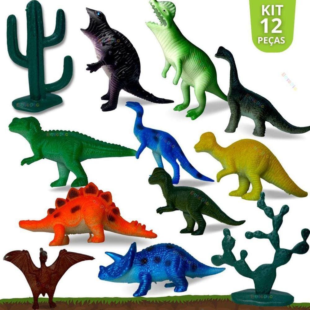 Dinossauro Borracha Kit Com 12 Miniatura Pequena Festa