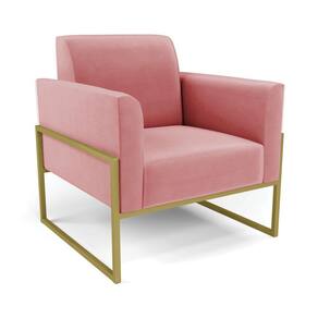 Poltrona Base Industrial Alta Dourado Marisa Suede Rosê D03 - D`Rossi