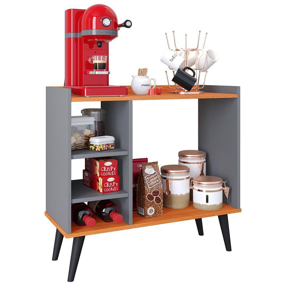 Aparador Compacto Buffet Maria Cantinho Café Chá Nicho Organizador Pés Palito Decoração Cozinha Sala Estar Jantar - Cinza|Cinamomo - RPM Móveis