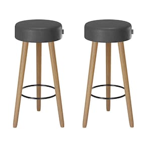 Kit 2 Banquetas Couro Sintético e Madeira Maciça Londres Salaone Preto/Marrom