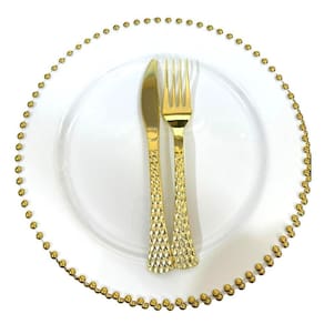 Kit Mesa Posta 6Un Prato 26Cm Acrílico Dourado +Garfo E Faca