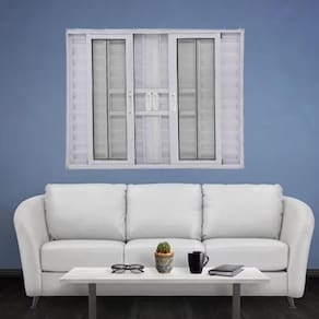 Janela Veneziana de Alumínio 6 Folhas 120 x 200cm Linha 25 com Grade Esquadrias Bergame Branco