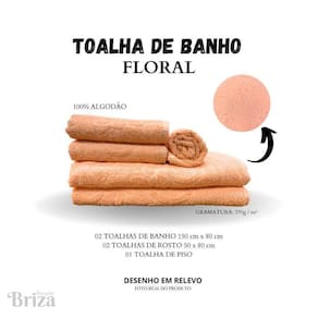 Jogo De Toalha De Banho E Rosto 5 Pçs Briza - Floral Salmão