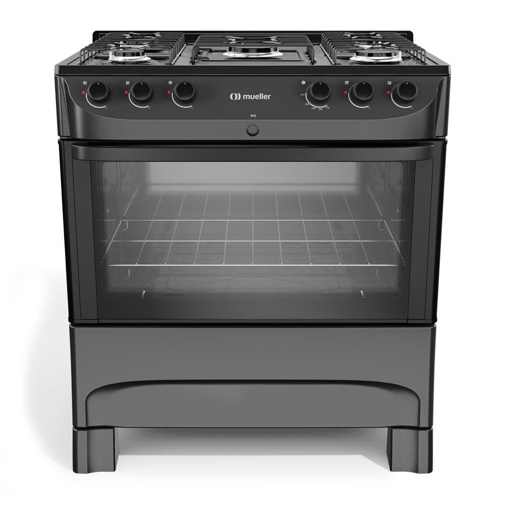 Fogão Mueller preto fosco 5 Bocas com mesa esmaltada e acendimento MFI5BC