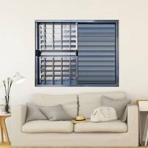 Janela Veneziana de Alumínio 3 Folhas 120 x 120cm Linha Modular com Grade Esquadrias Bergame Brilhante
