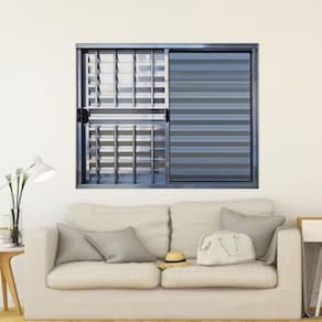 Janela Veneziana de Alumínio 3 Folhas 100 x 80cm Linha Modular com Grade Esquadrias Bergame Brilhante