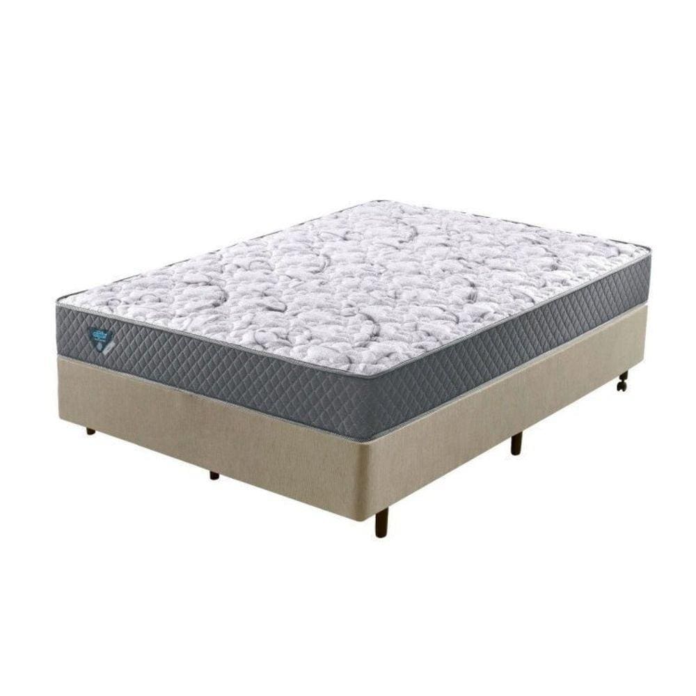 Cama Box Casal Reforçado 138x188x38cm e Colchão Adapto Molas Ensacadas Bege Cinza