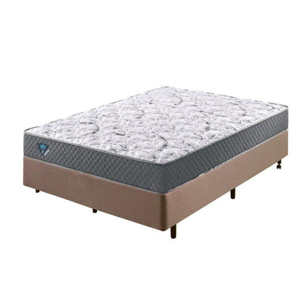 Cama Box Casal Reforçado Linho 138x188x38cm e Colchão Adapto Molas Ensacadas Marrom
