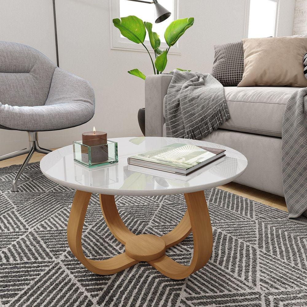 Mesa de Centro Redonda 50 Cm Rubi Off White / Mel