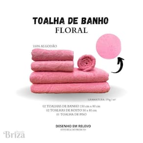 Jogo De Toalha De Banho E Rosto 5 Peças Briza - Floral Rosa