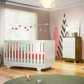 Quarto de Bebê 100% MDF com Berço Mini Cama Life e Cômoda Soft Life Branco/Madeirado Ypê