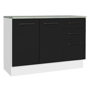 Balcão De Pia Cozinha 2 Portas E 3 Gavetas (com Tampo) Branco/preto Agata Madesa Branco/preto