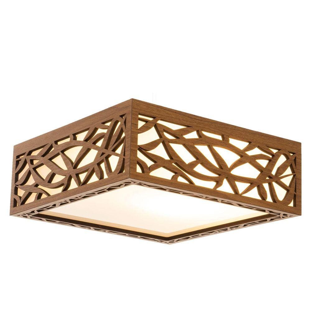 Luminária Decorativa Madeira Plafon Copacabana Quad 40Cm