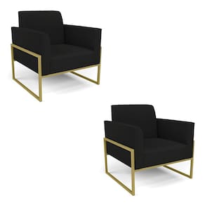 Kit 2 Poltronas Base Industrial Alta Dourado Marisa Linho Preto A79 D03 - D`Rossi