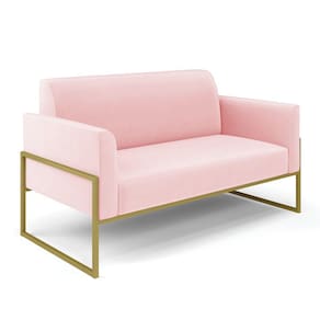 Sofá Namoradeira Base Industrial Alta Dourado Marisa Suede Rosa Bebê D03 - D`Rossi
