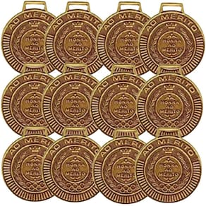 Kit com 10 Medalhas Rema Honra Ao Mérito 60mm com Fita Bronze