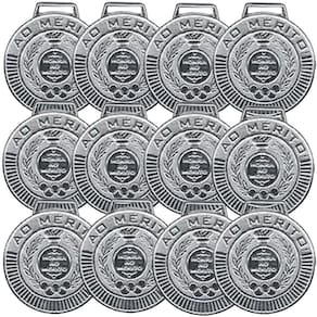 Kit com 30 Medalhas Rema Honra Ao Mérito 50mm Com Fita Prata