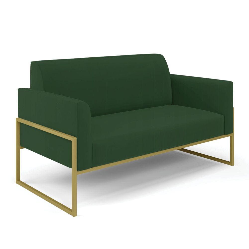 Sofá Namoradeira Base Industrial Alta Dourado Marisa Veludo Verde D03 - D`Rossi