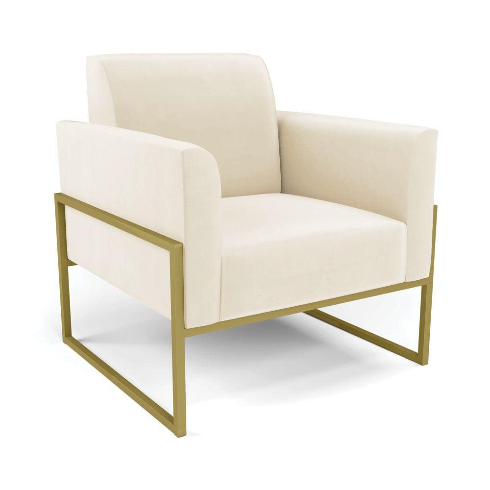 Poltrona Base Industrial Alta Dourado Marisa Veludo Bege D03 - D`Rossi