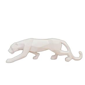 Escultura Em Poliresina Leopardo Branco Fosco 46Cm