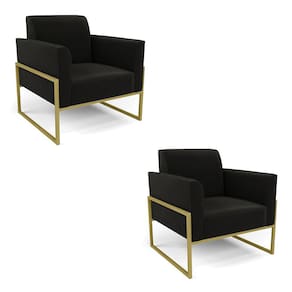 Kit 2 Poltronas Base Industrial Alta Dourado Marisa Suede Preto D03 - D`Rossi