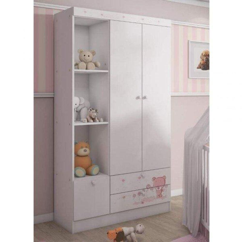 Guarda Roupa Infantil 2 Portas Kids Branco/Rosa