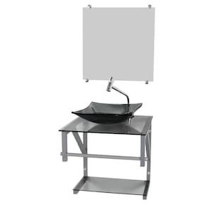 Gabinete De Vidro Fume 40Cm Ac Com Cuba Quadrada