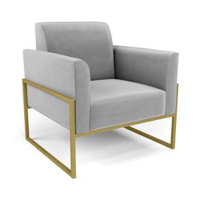 Poltrona Base Industrial Alta Dourado Marisa Suede Cinza D03 - D`Rossi
