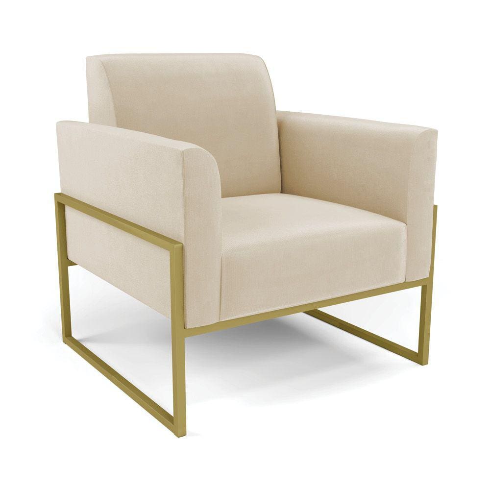 Poltrona Base Industrial Alta Dourado Marisa Suede Bege D03 - D`Rossi