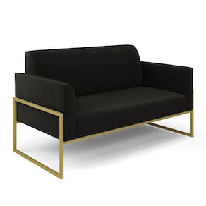 Sofá Namoradeira Base Industrial Alta Dourado Marisa Suede Preto D03 - D`Rossi