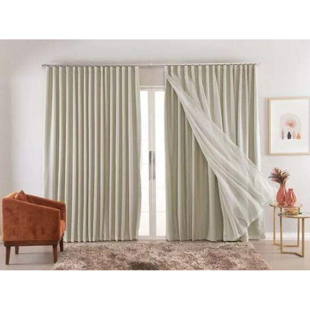 Cortina Luxo Blackout Voil Palha 5,00 X 2,70 Metros Trilho
