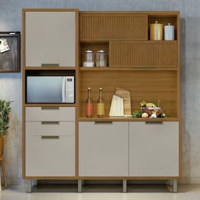 Cozinha Compacta Imperatriz MDF Com 6 Portas Marrom Freijó Off White