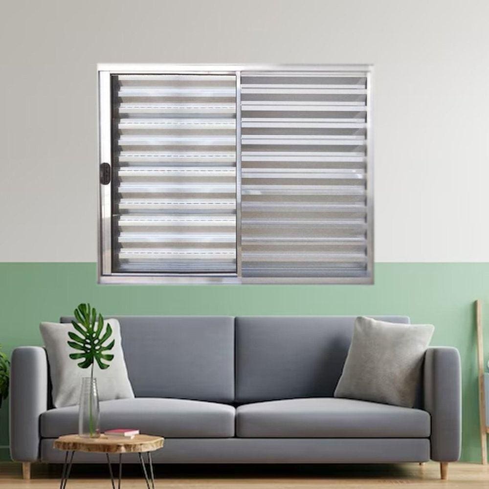 Janela Veneziana de Alumínio 3 Folhas 100 x 100cm Linha Modular Esquadrias Bergame Brilhante