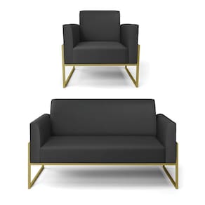 Sofá Namoradeira com Poltrona Base Industrial Alta Dourado Marisa Corino Preto D03 - D`Rossi