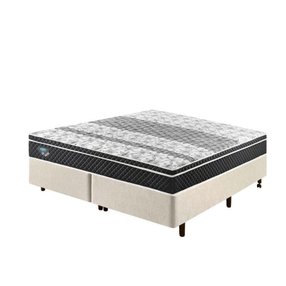 Cama Box King Reforçado 193x203x38cm e Colchão Gransleep Molas Verticoil Branco