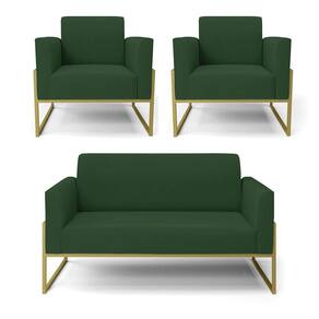 Sofá Namoradeira com 2 Poltronas Base Industrial Alta Dourado Marisa Veludo D03 - D`Rossi