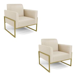 Kit 2 Poltronas Base Industrial Alta Dourado Marisa Corino Bege D03 - D`Rossi